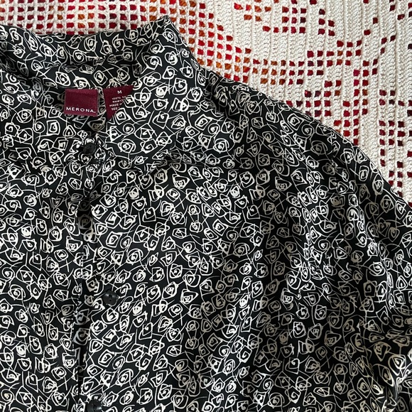 Vintage y2k Abstract Print Silk Blouse - Picture 1 of 7